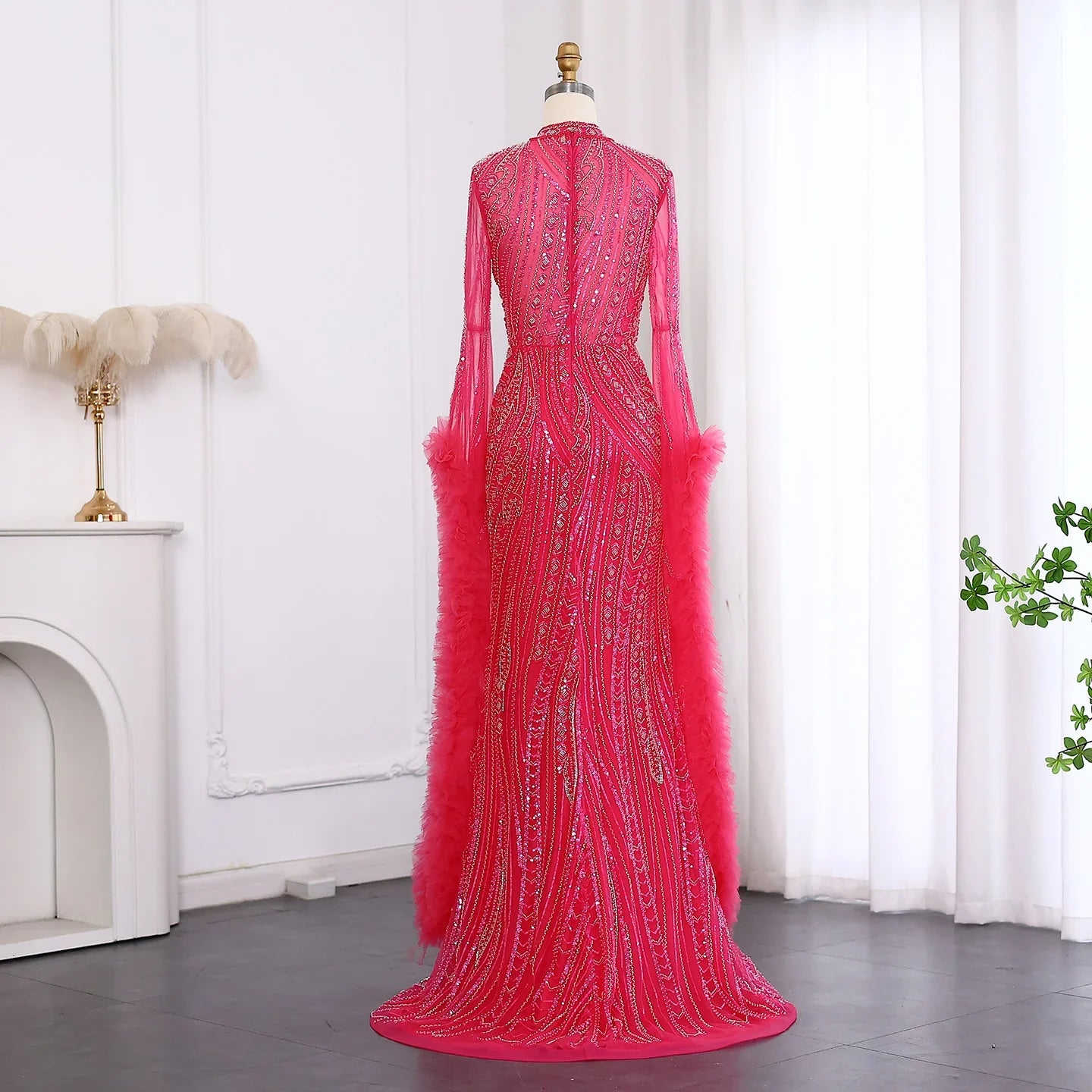 Halter Neck Mermaid Evening Dress with Cape Sleeves