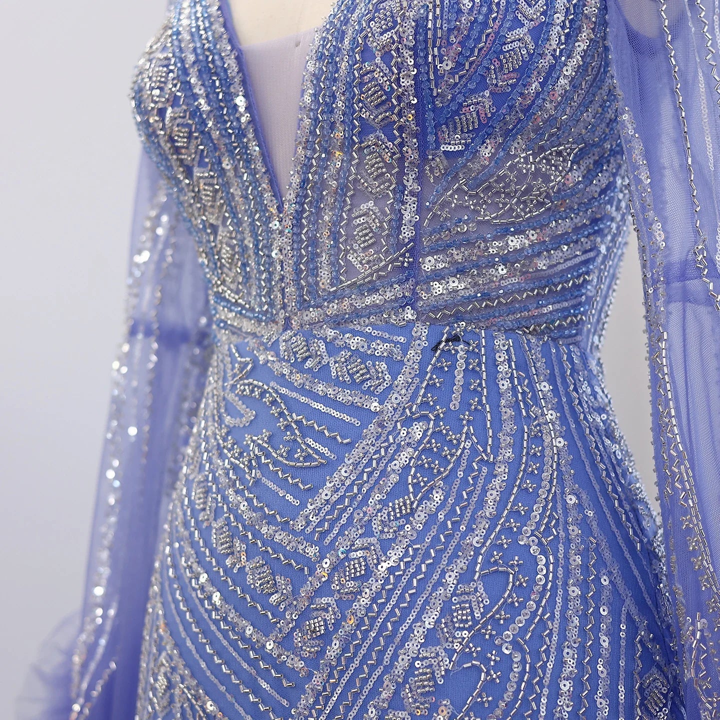 Halter Neck Mermaid Evening Dress with Cape Sleeves