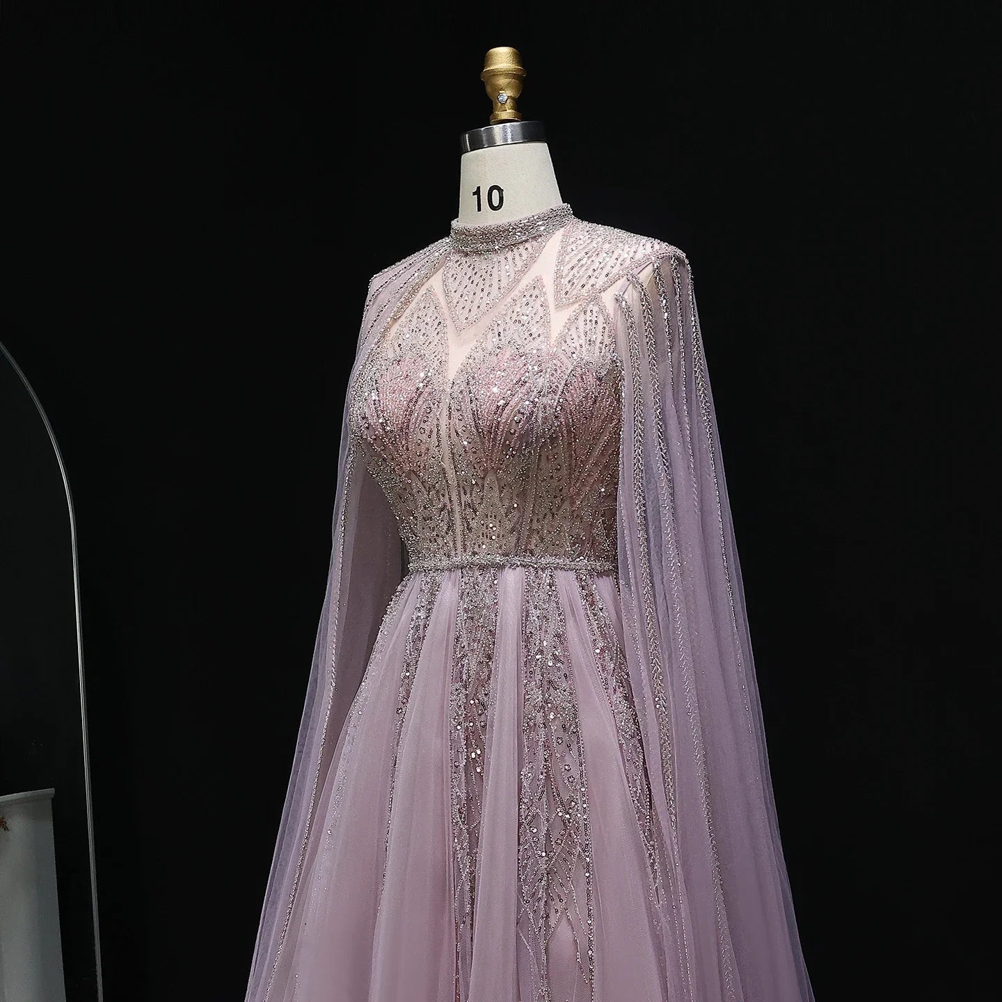 Pink Cape Sleeves Brown Party Gown