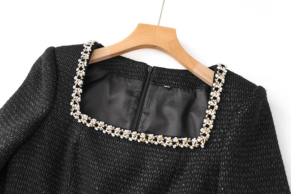 Square Neck Knitted Diamond Mini Dress