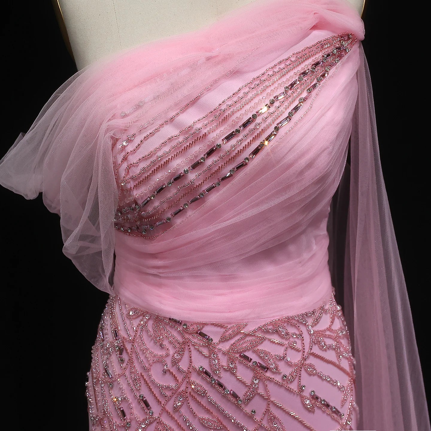 Off-Shoulder Flowing Cape Sleeves High Slit Prom Dress