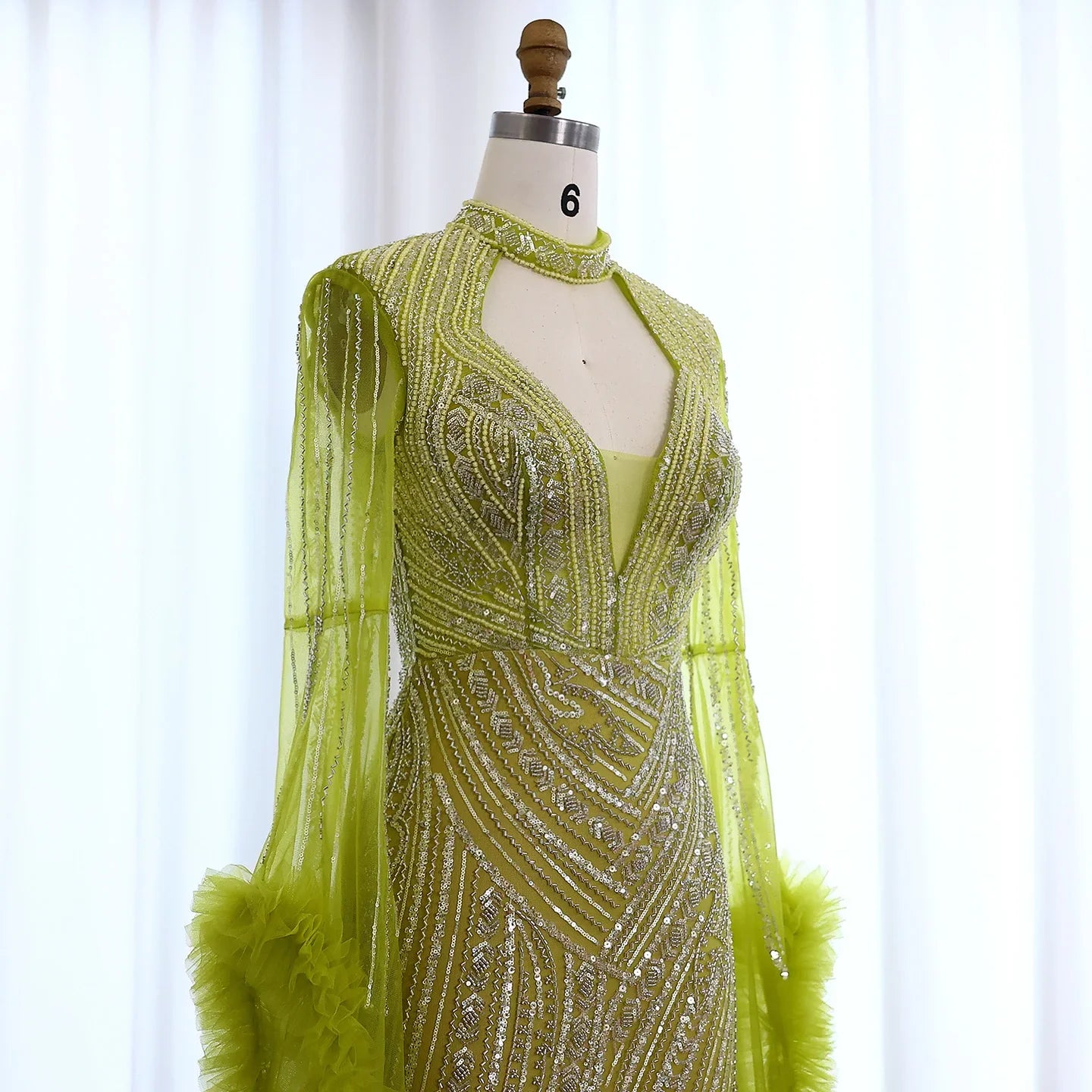 Halter Neck Mermaid Evening Dress with Cape Sleeves