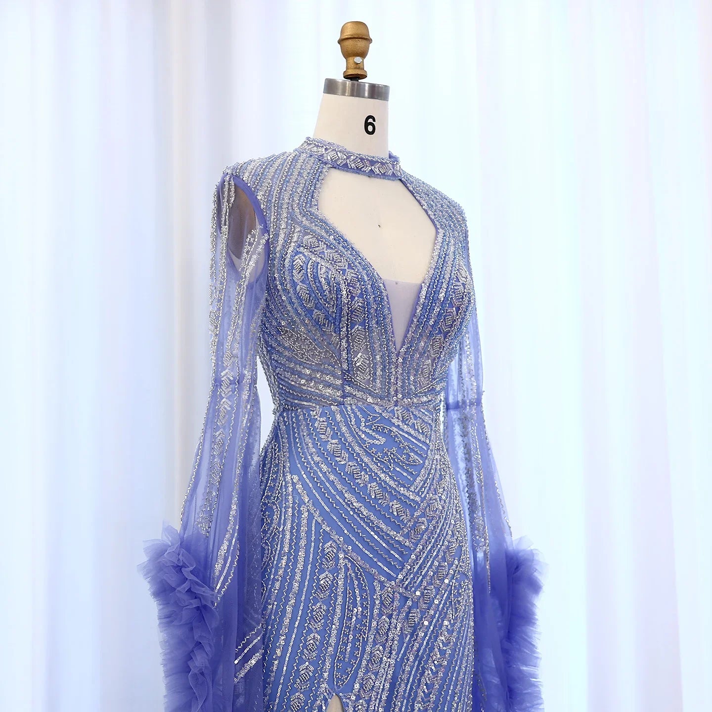 Halter Neck Mermaid Evening Dress with Cape Sleeves