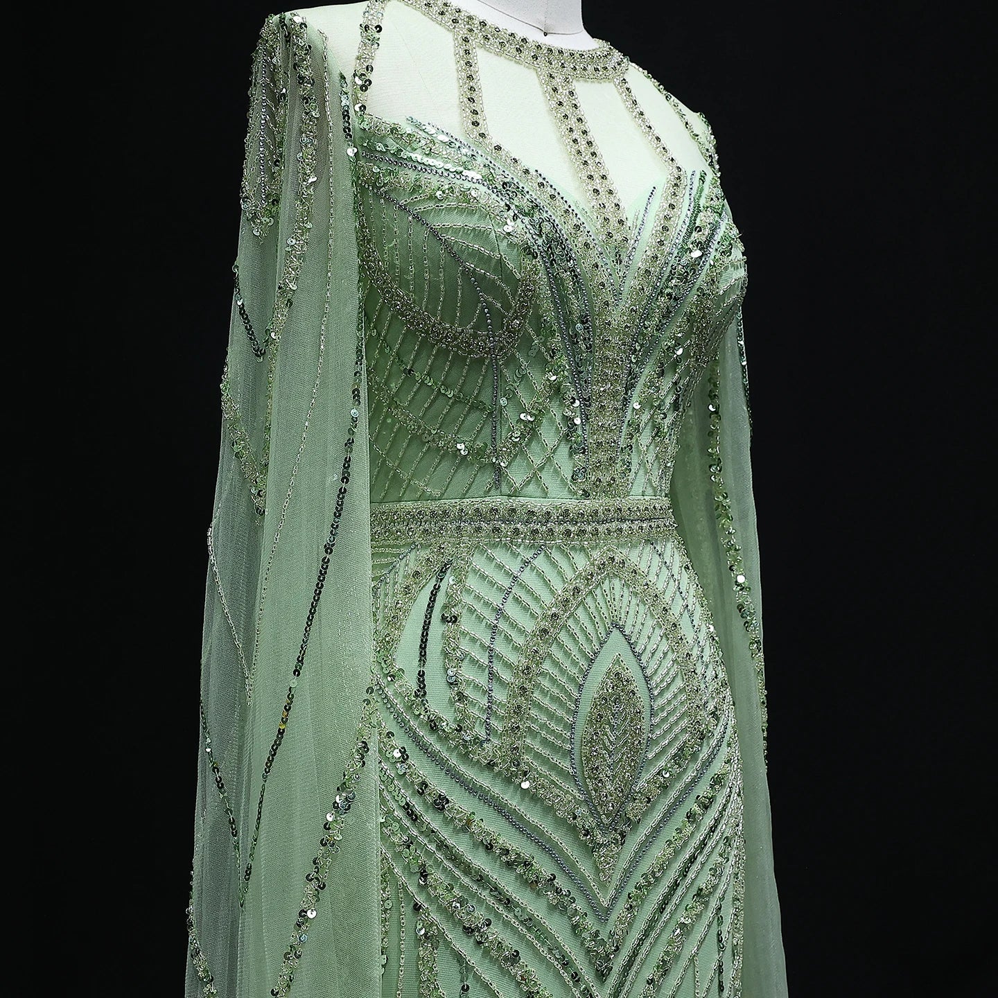 Green Mermaid Evening Dress with Cape Sleeves