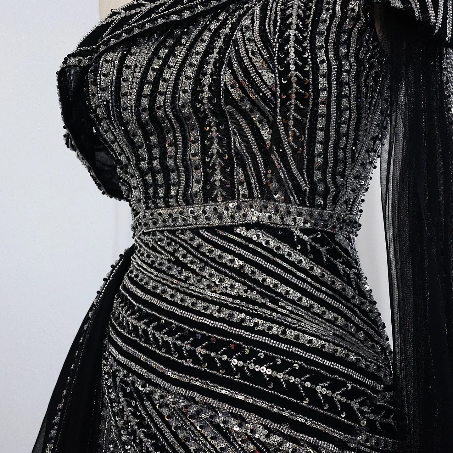 One-Shoulder Cape Sleeves Overskirt Party Gown