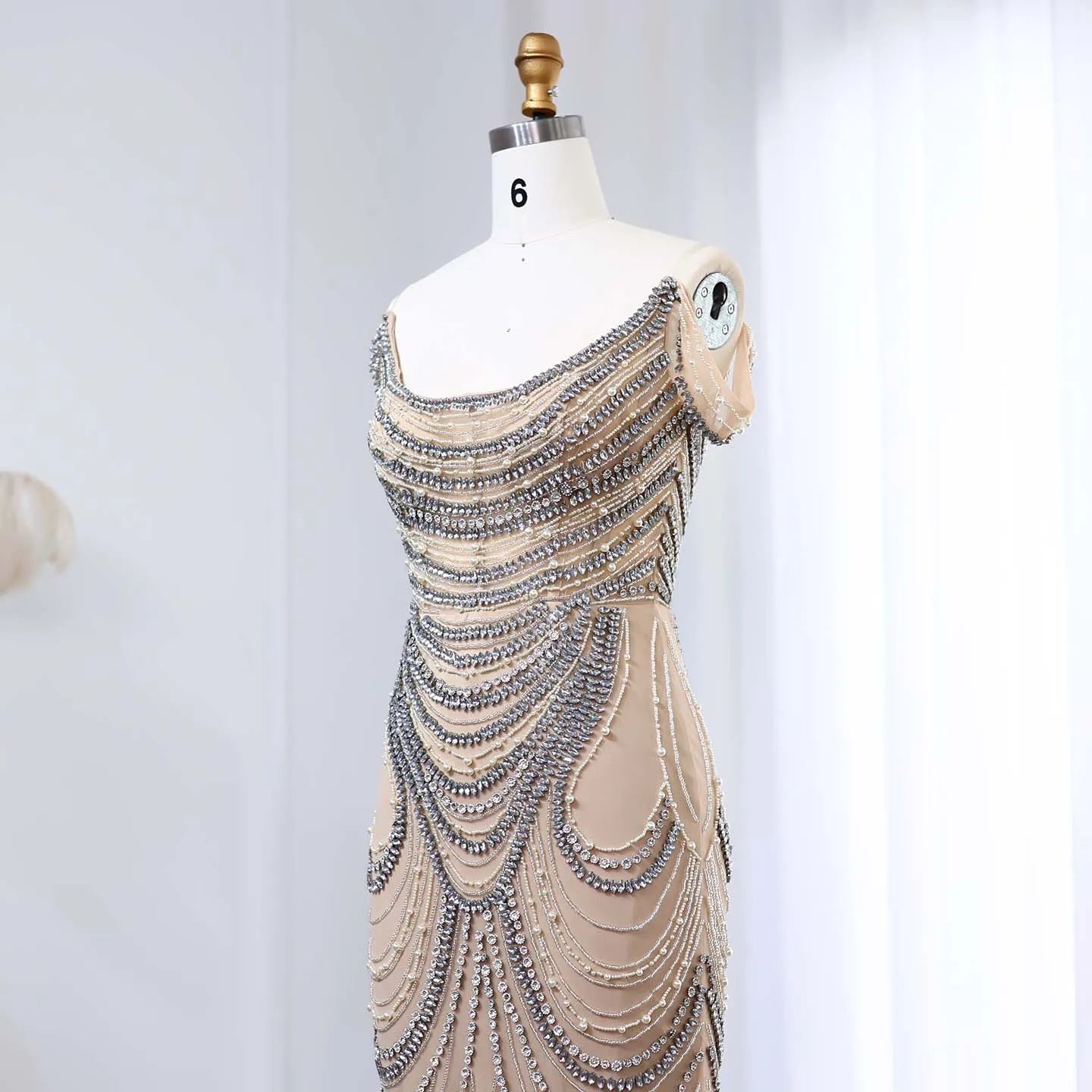 Crystal Silver Gray Mermaid Prom Party Gowns