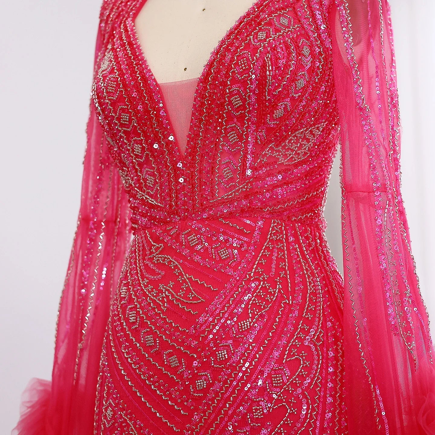Halter Neck Mermaid Evening Dress with Cape Sleeves
