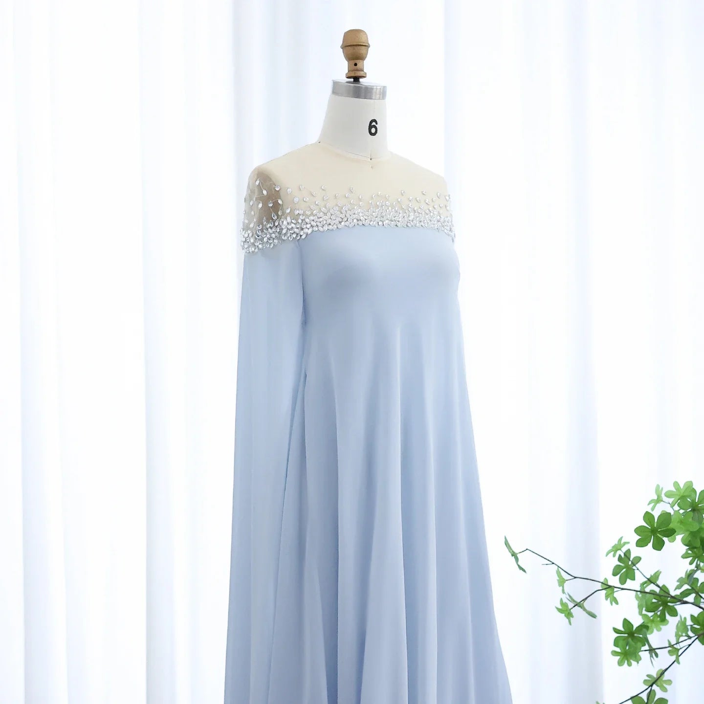 Crystal Baby Blue Evening Dress with Cape| Kaftan Gowns| Customized
