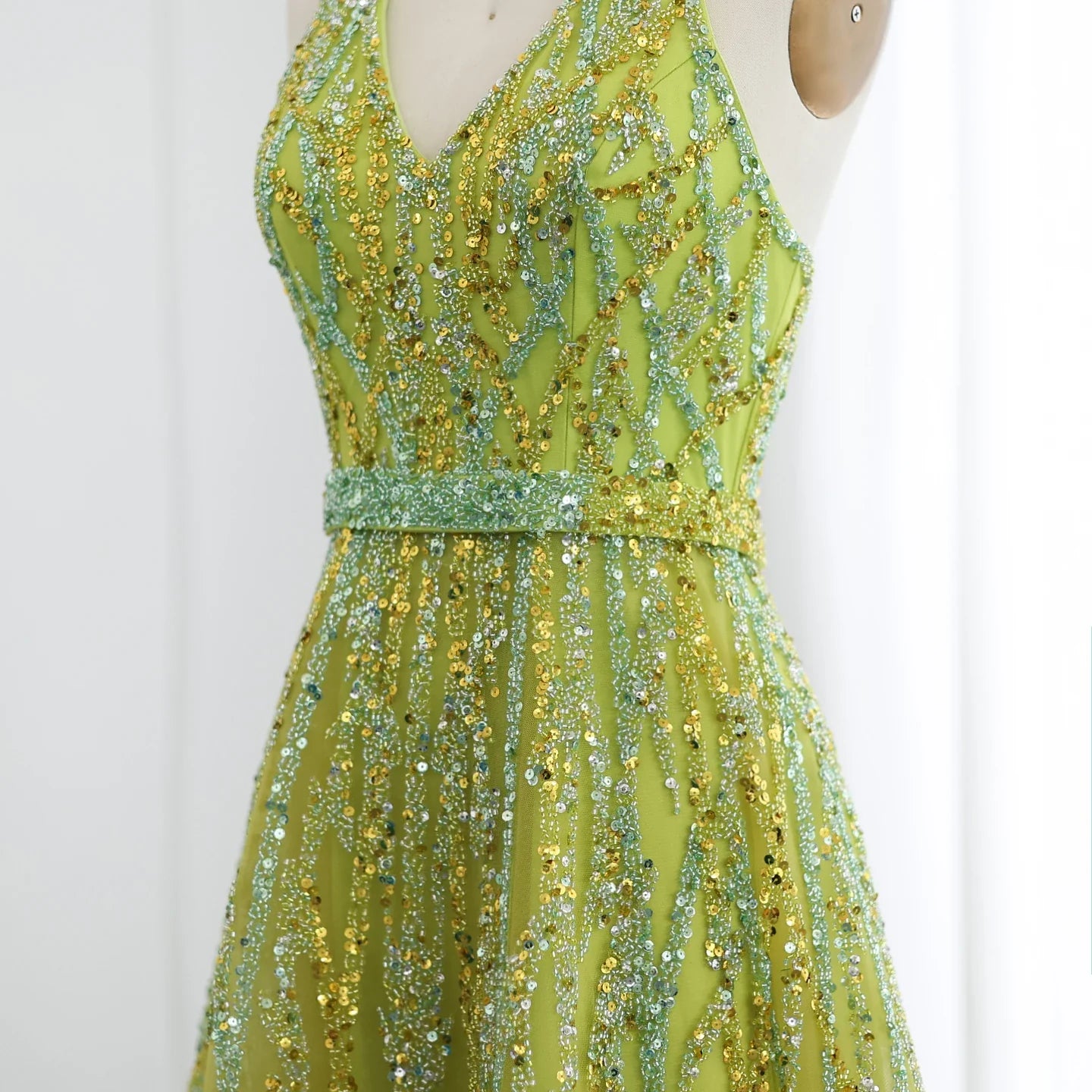 Beaded Halter A-Line Tulle Evening Dresses