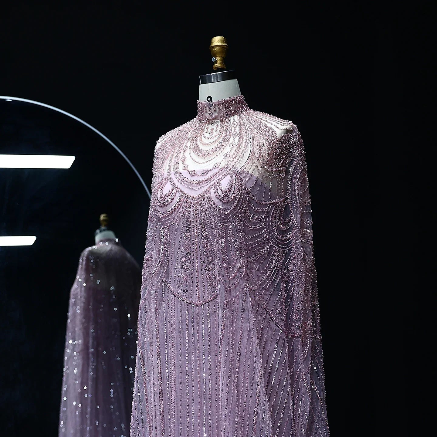 Beaded Nude Kaftan Evening Dress