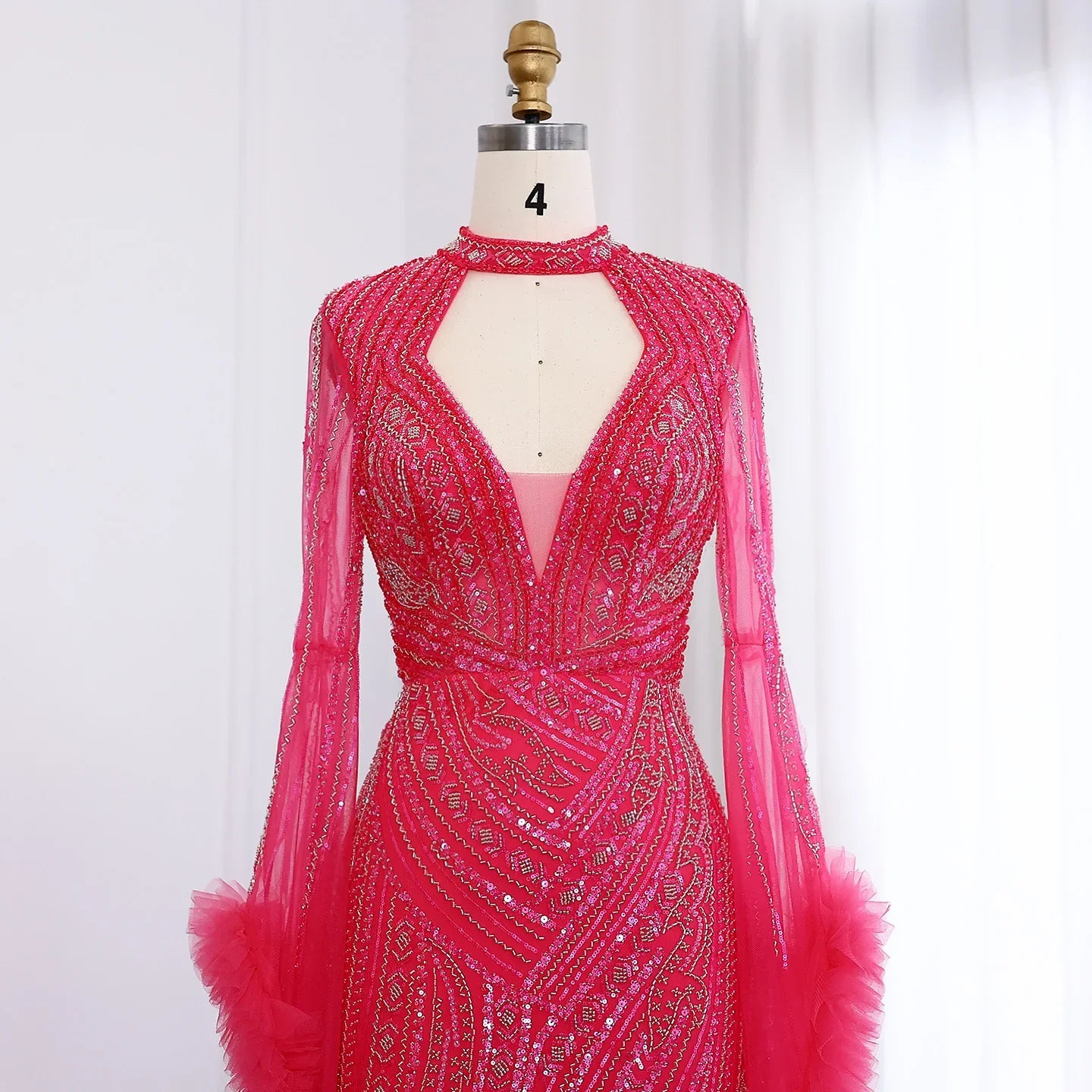 Halter Neck Mermaid Evening Dress with Cape Sleeves