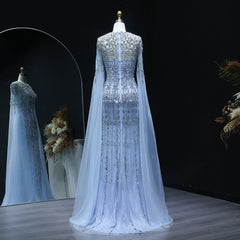 Tulle Mermaid Evening Dresses with Cape Sleeves