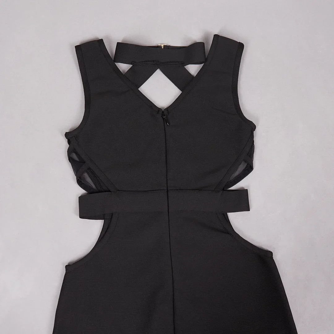 Black Mesh Patchwork Hollow Long Dress