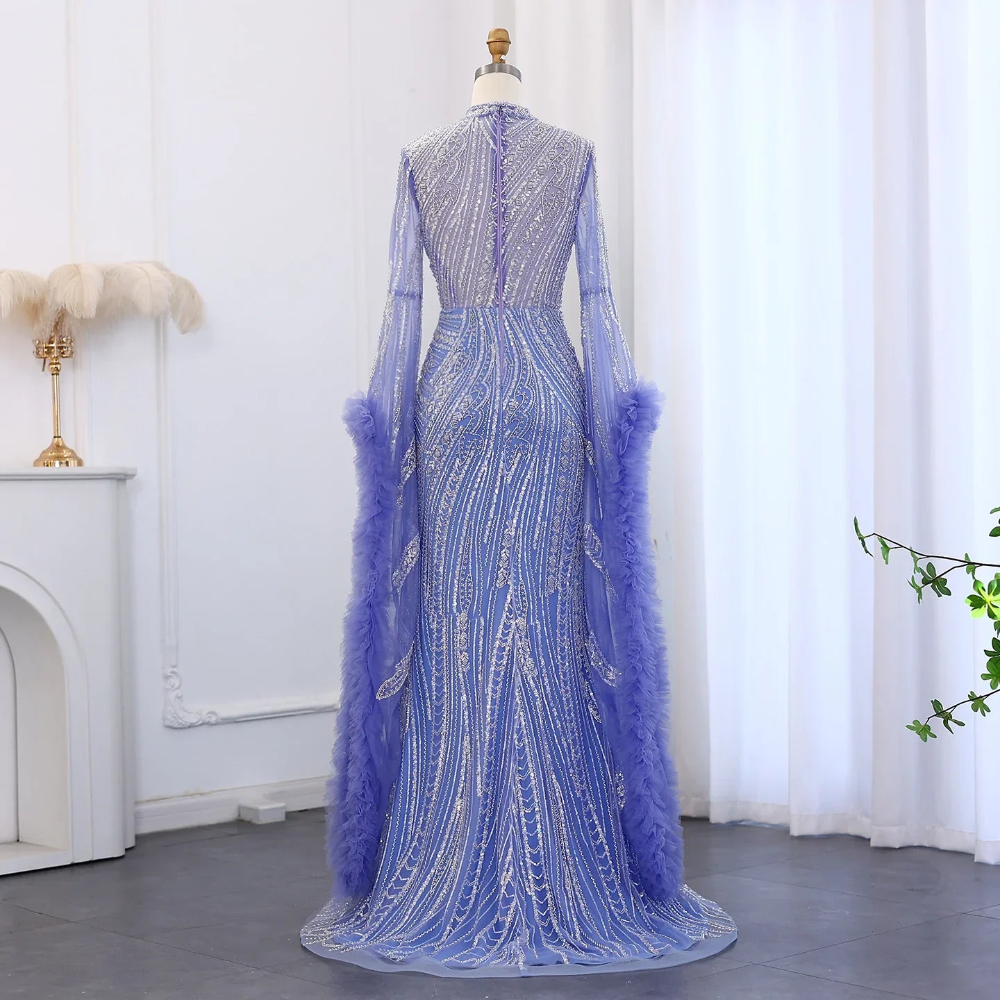 Halter Neck Mermaid Evening Dress with Cape Sleeves