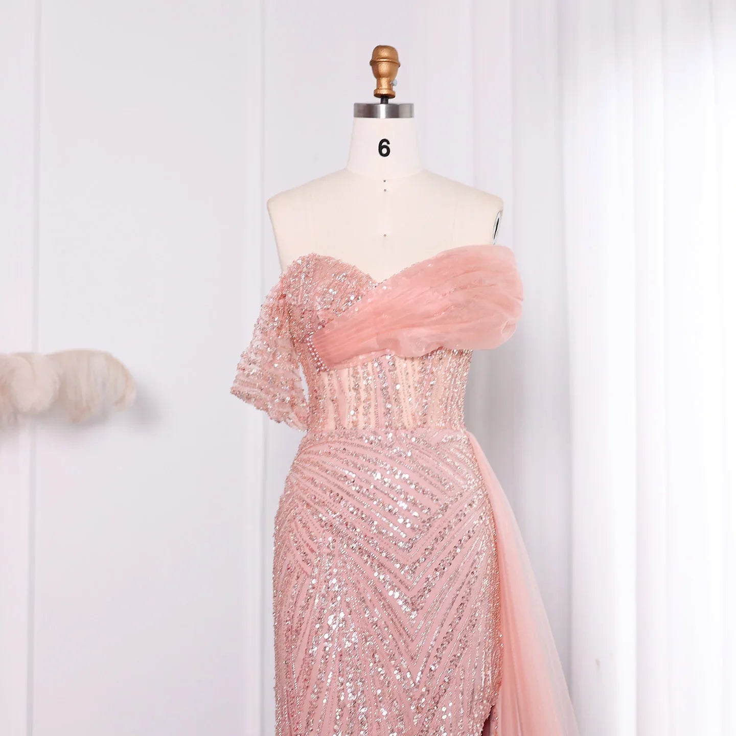 Blush Pink Off-Shoulder Elegant Evening Dress for Women