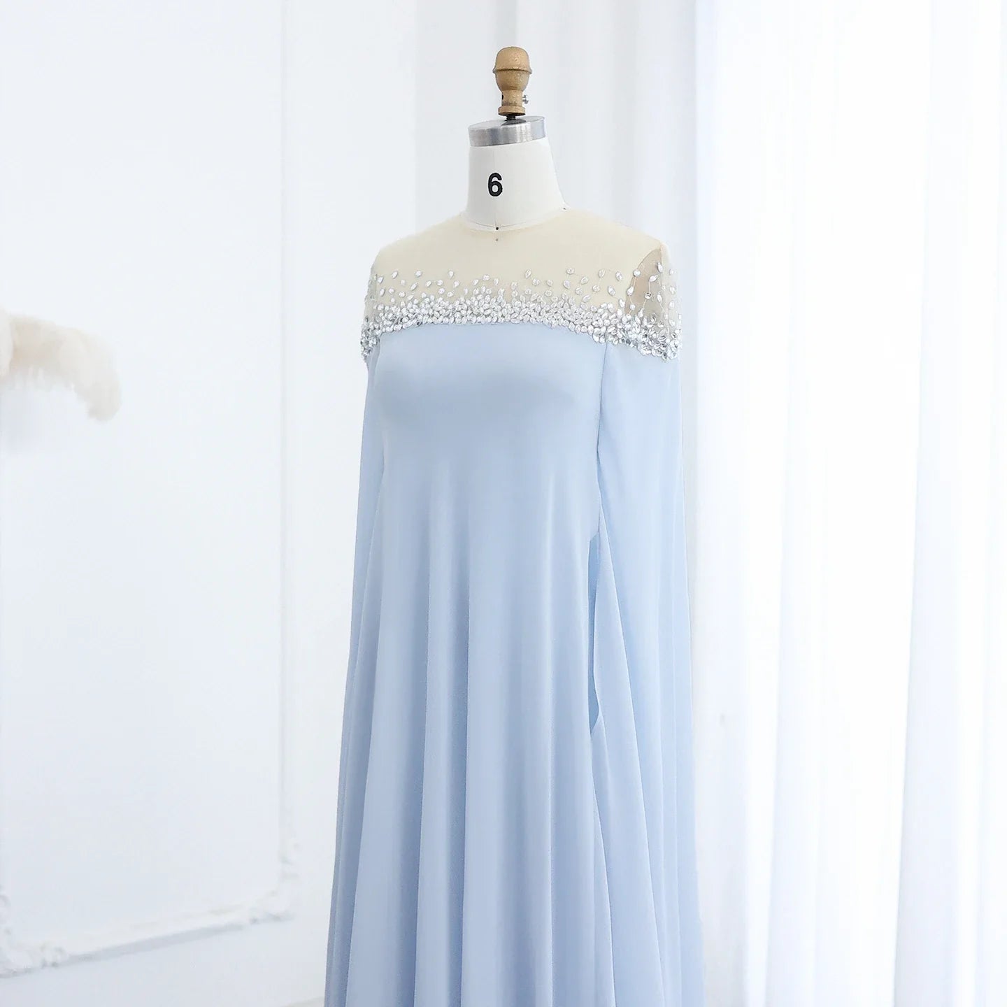 Crystal Baby Blue Evening Dress with Cape| Kaftan Gowns| Customized