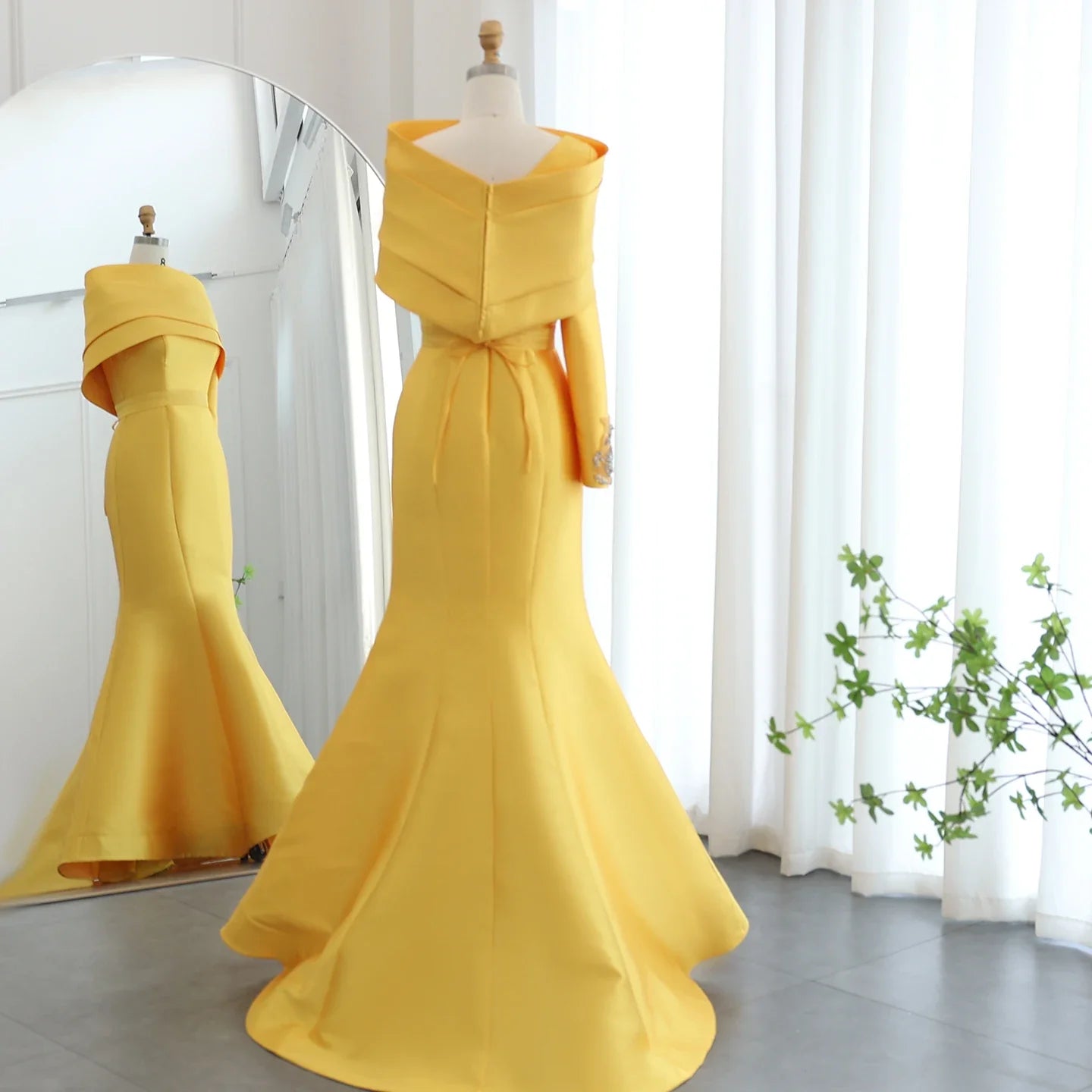 One-Shoulder Mermaid Evening Dress with Cape Beaded