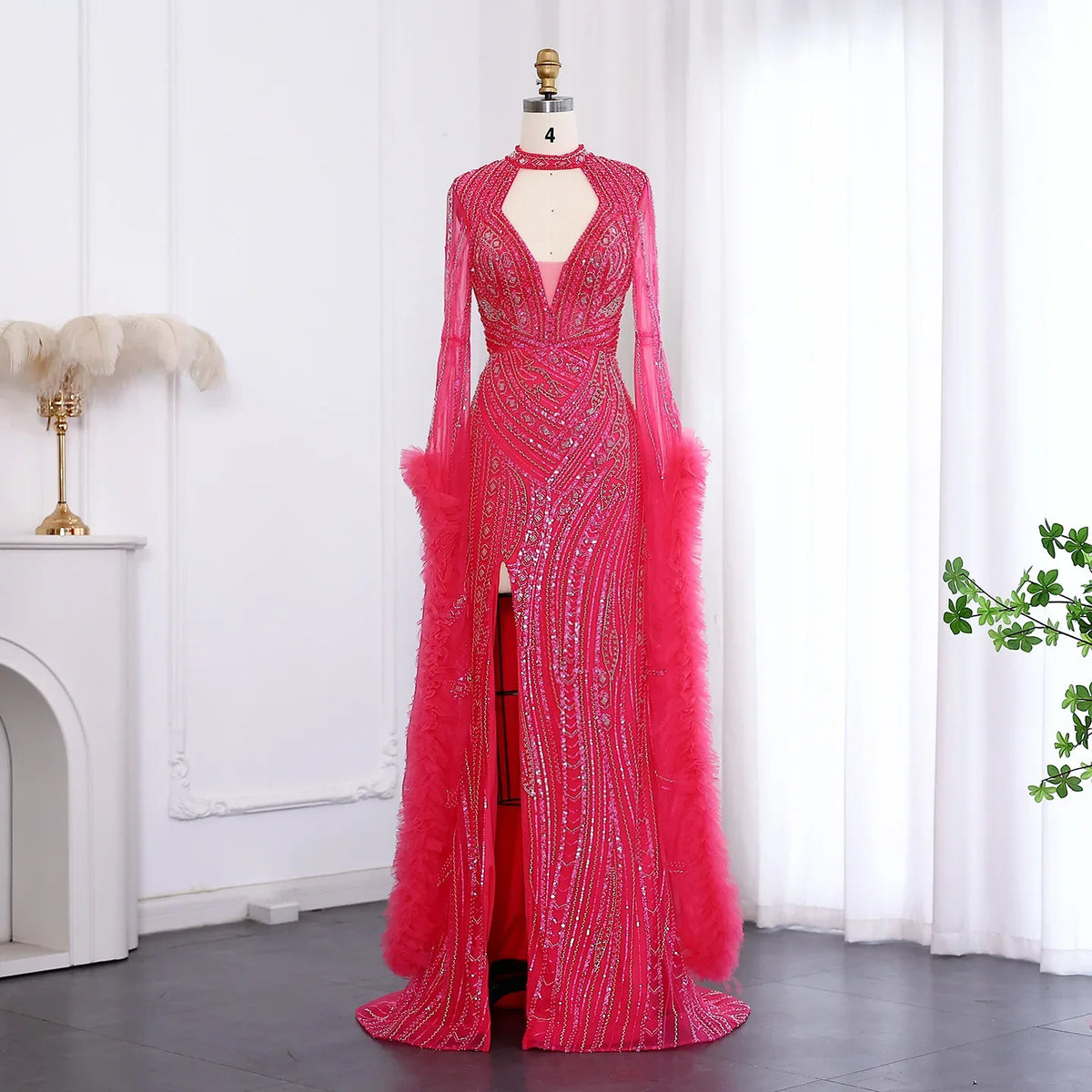 Halter Neck Mermaid Evening Dress with Cape Sleeves
