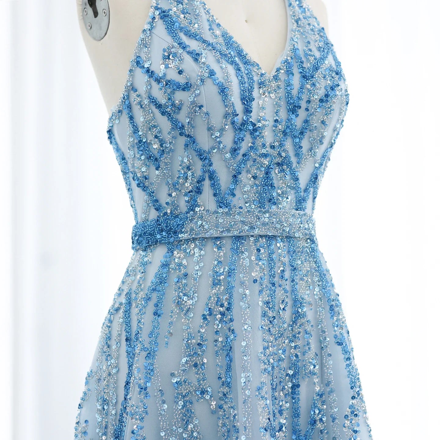 Beaded Halter A-Line Tulle Evening Dresses