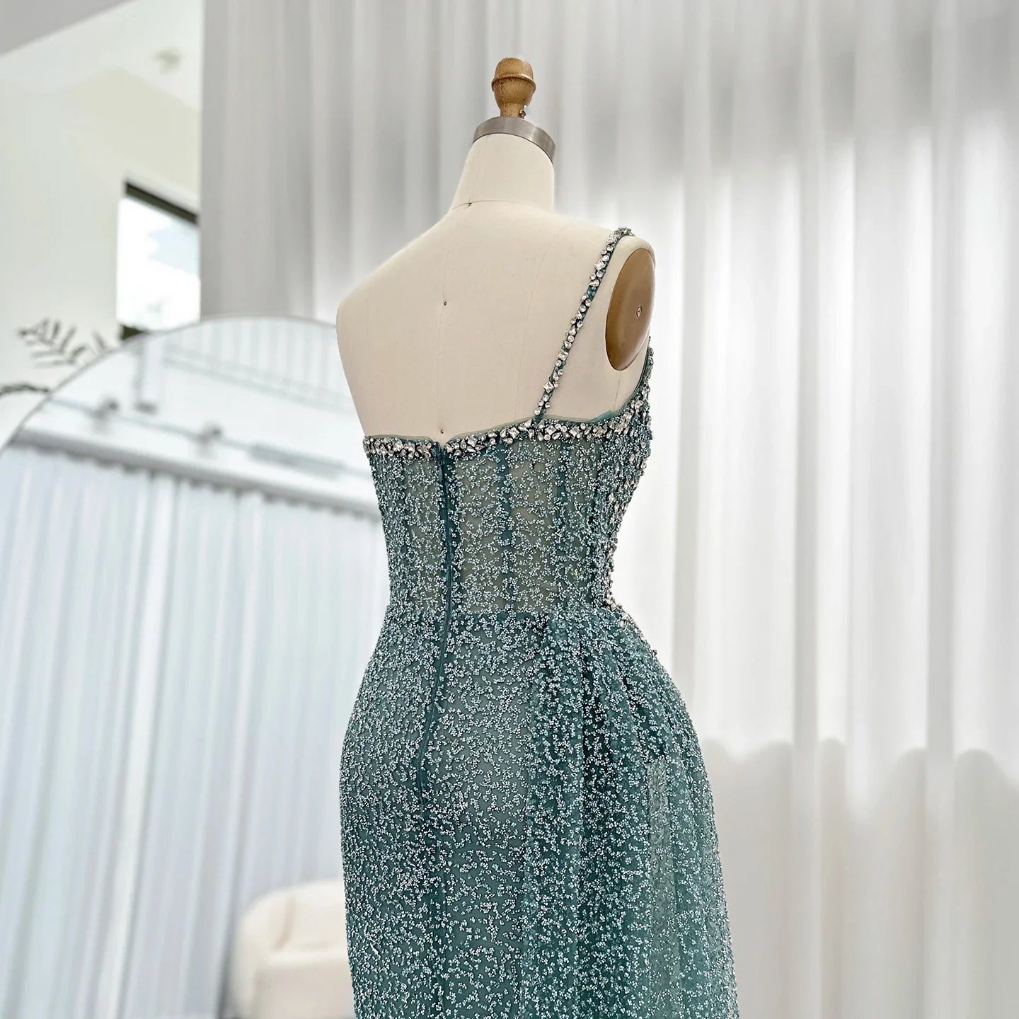 Crystal Turquoise One-Shoulder Mermaid Dress Overskirt