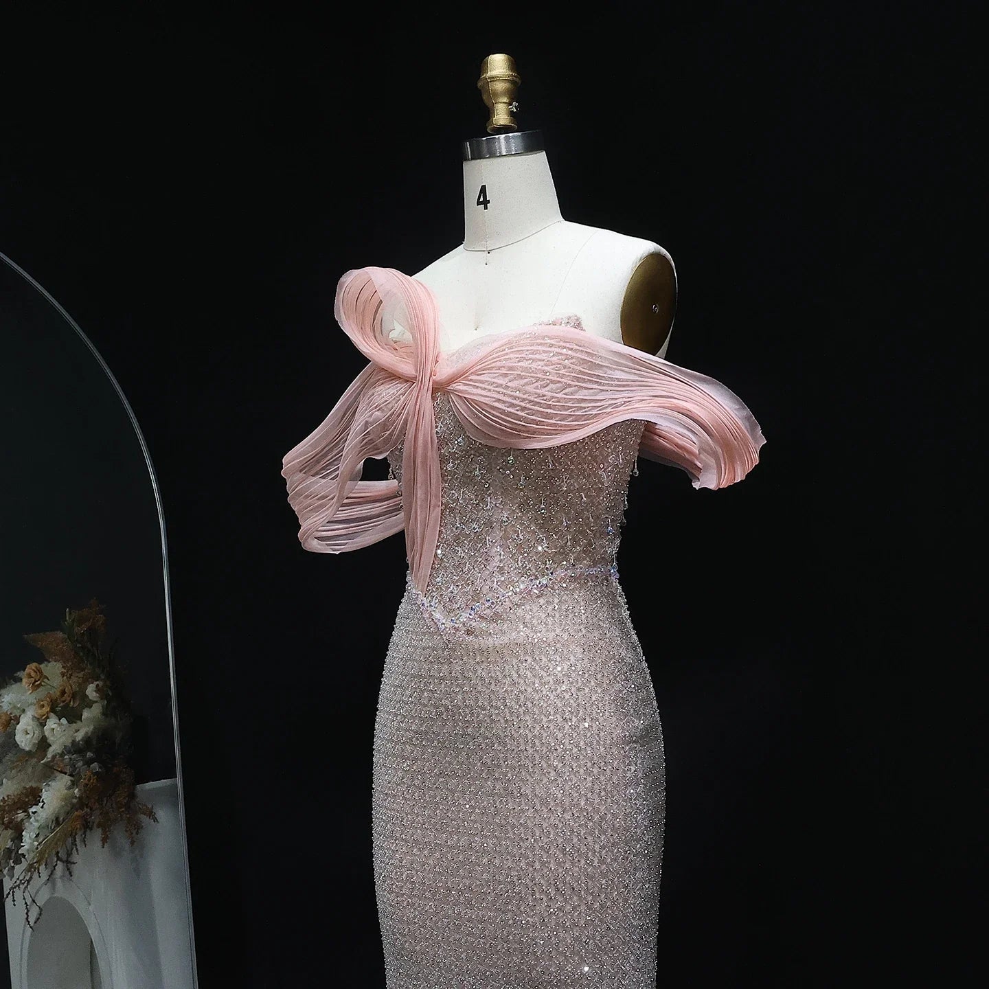 Off-Shoulder Blush Pink Embroidery Dress