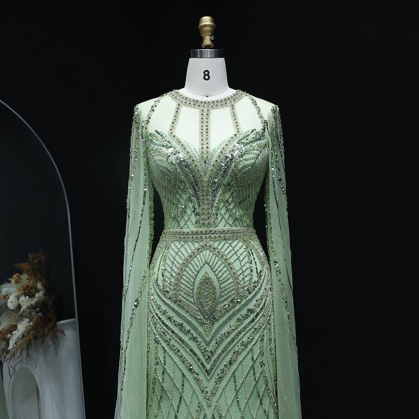 Green Mermaid Evening Dress with Cape Sleeves