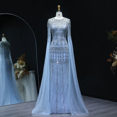 Tulle Mermaid Evening Dresses with Cape Sleeves