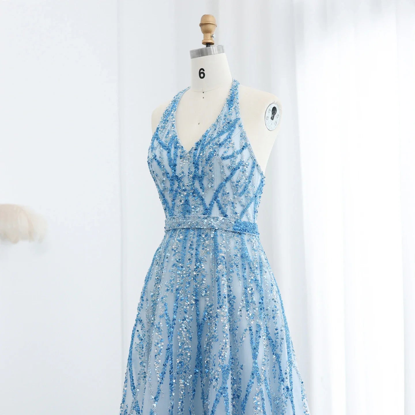 Beaded Halter A-Line Tulle Evening Dresses