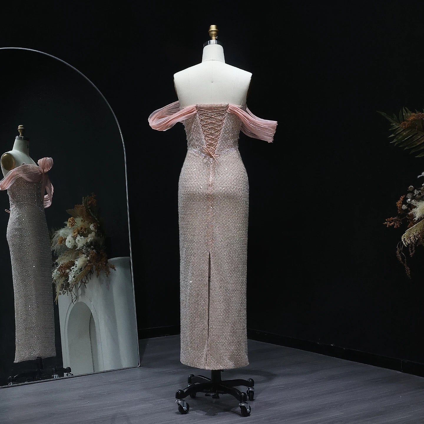 Off-Shoulder Blush Pink Embroidery Dress