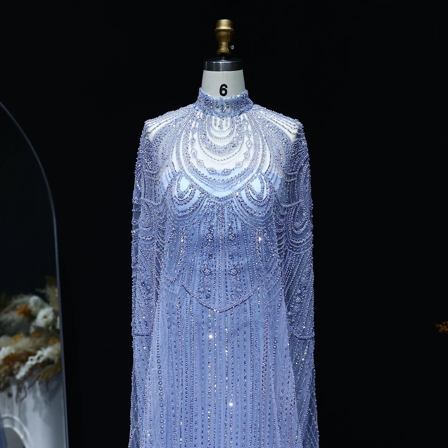 Beaded Nude Kaftan Evening Dress