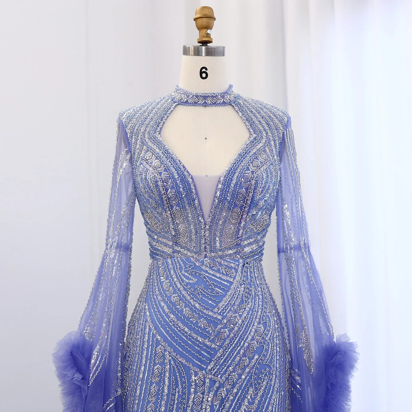 Halter Neck Mermaid Evening Dress with Cape Sleeves