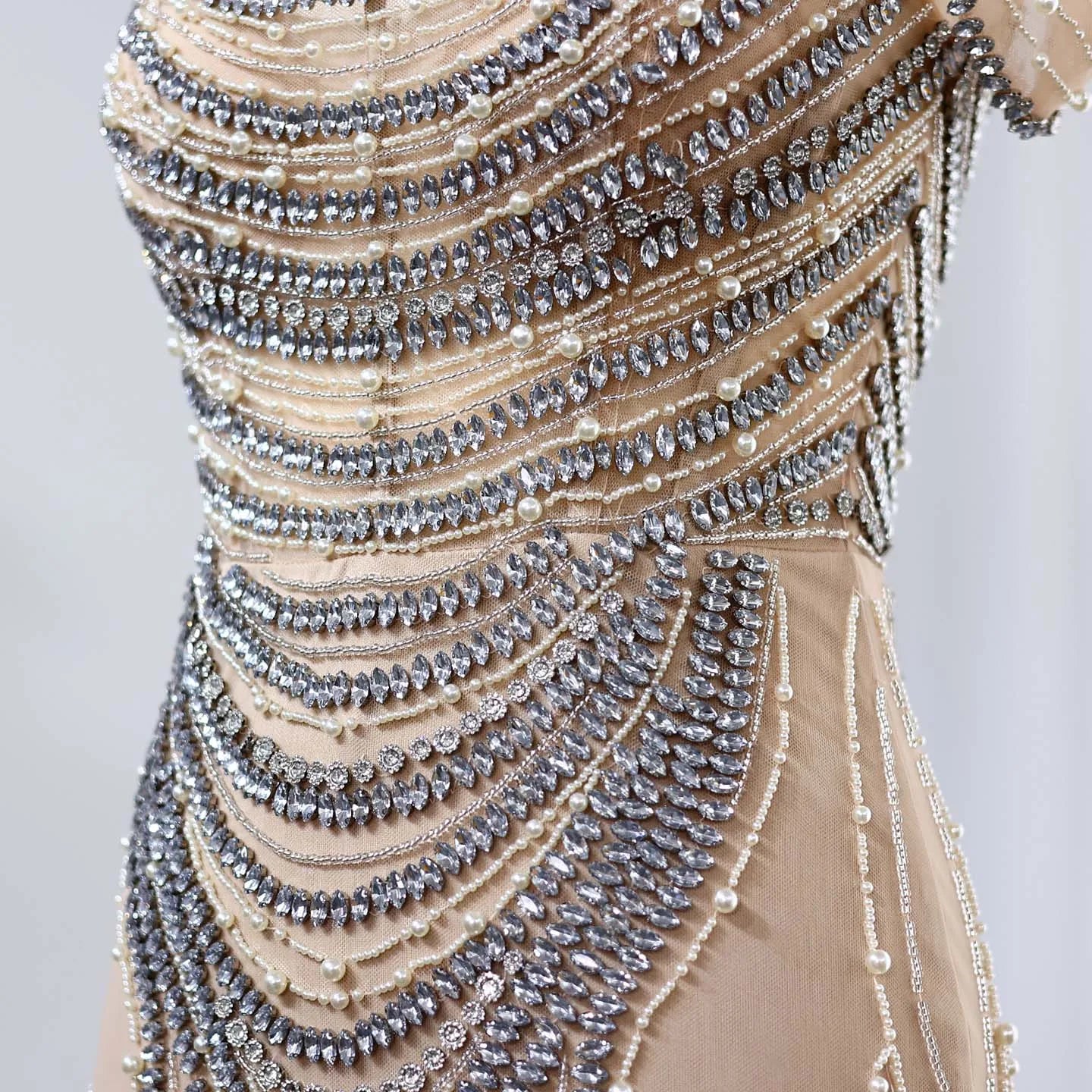 Crystal Silver Gray Mermaid Prom Party Gowns