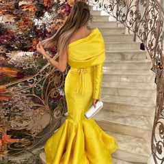 One-Shoulder Mermaid Evening Dress with Cape Beaded