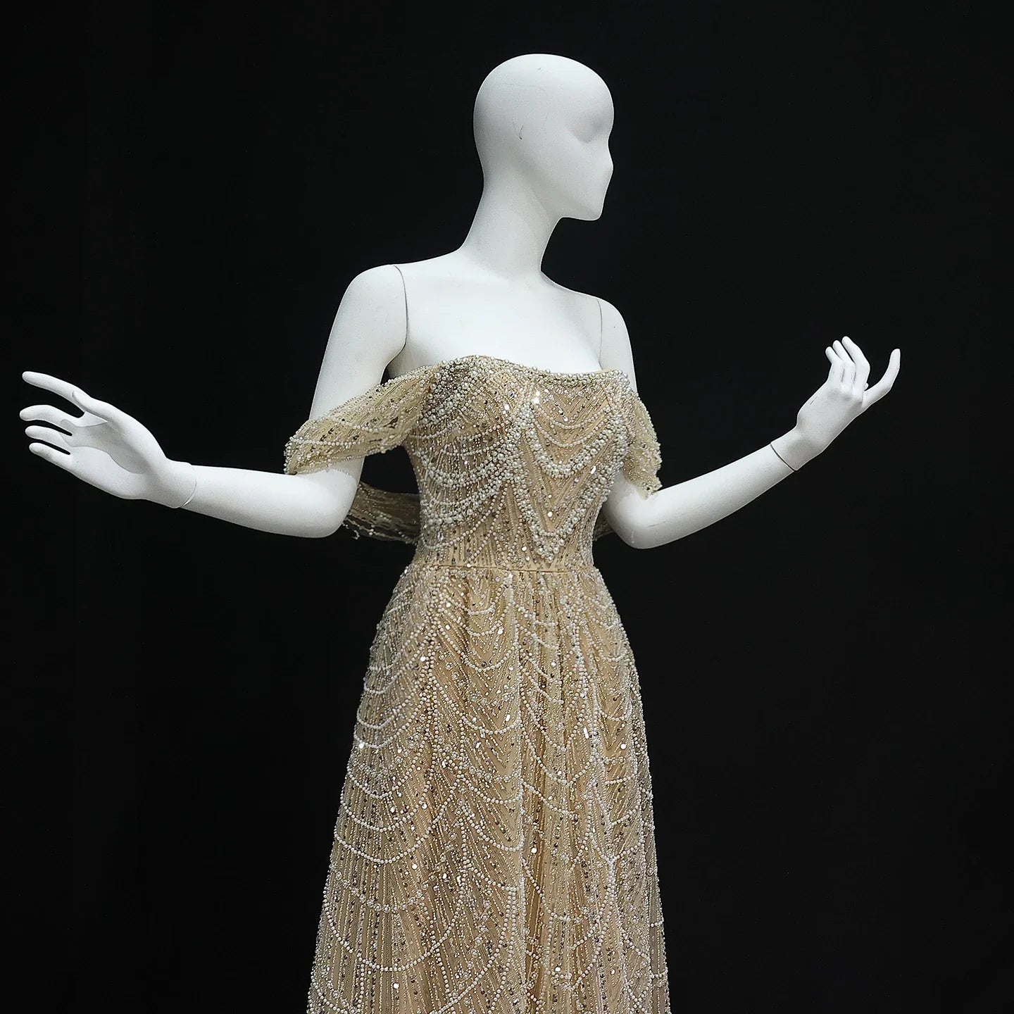 Beaded Off Shoulder Plus Size Formal Party Gowns