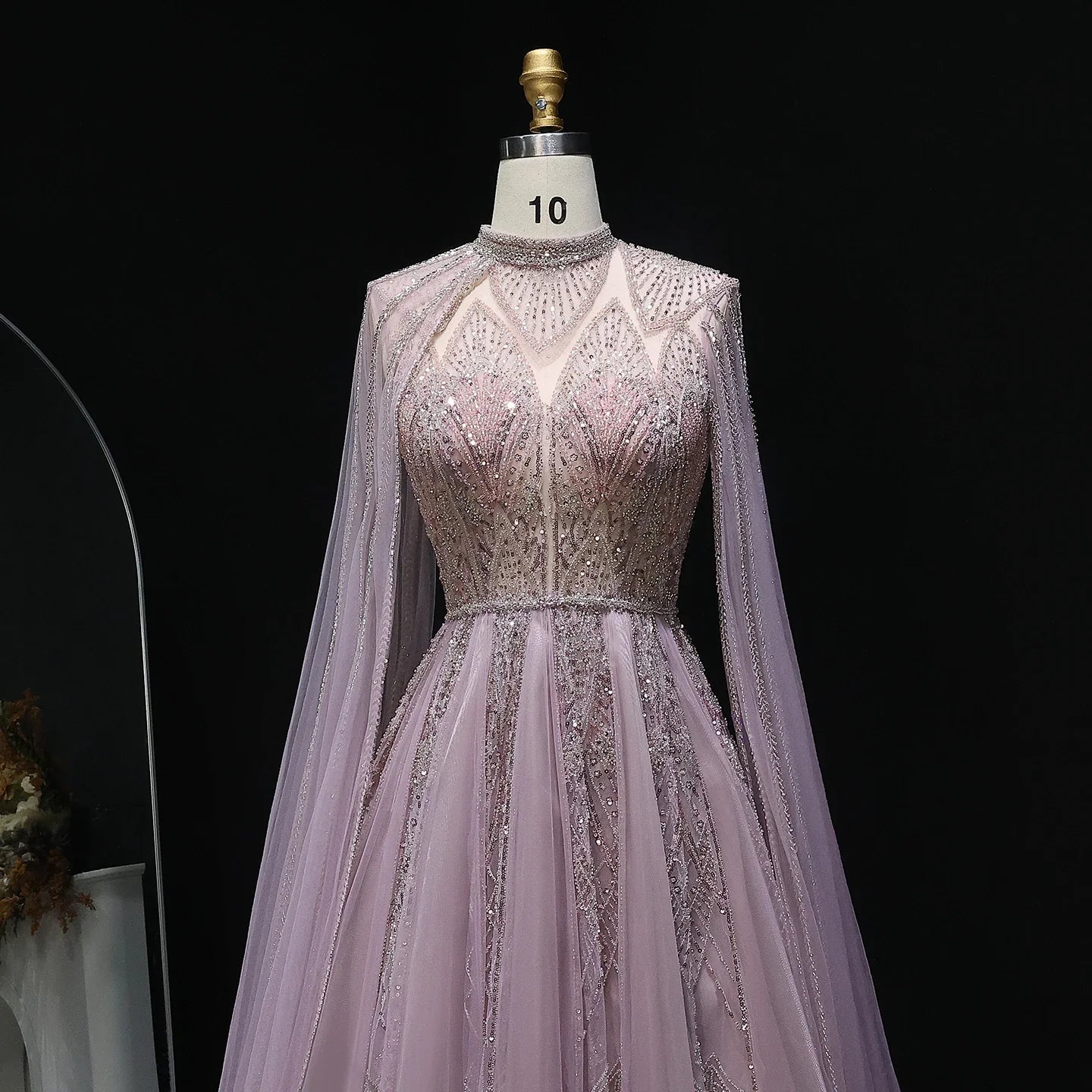 Pink Cape Sleeves Brown Party Gown