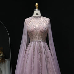 Pink Cape Sleeves Brown Party Gown