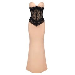 Vestido ajustado de encaje albaricoque elástico sin tirantes Vestido tubo de alta elasticidad Vestido