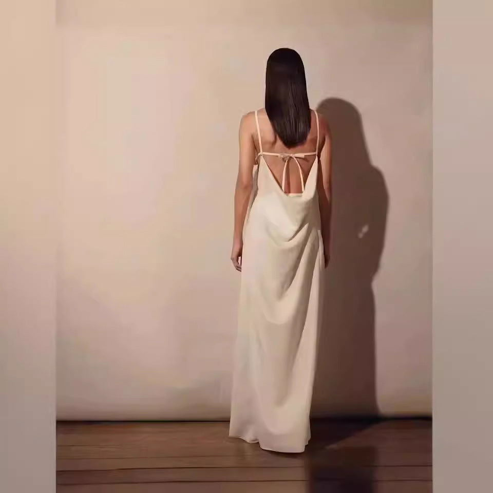Apricot V neck with Shoulder Straps Loose Sleeveless Straight Vacation Dress