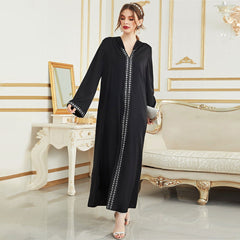 Arab Dress  V Neck Black Robe Hooded Dress