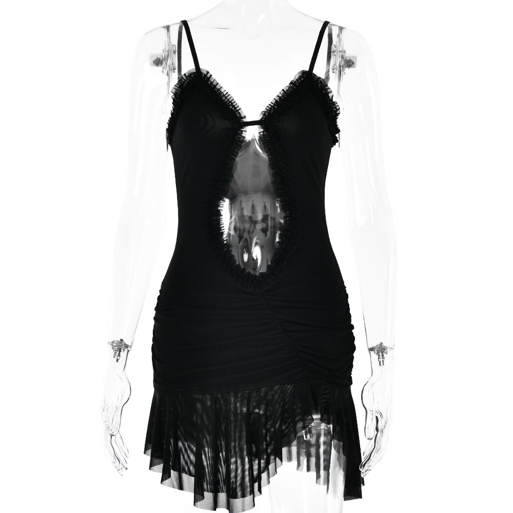 Arrival Backless Dress Trend Mesh Splicing Sling Cropped Outfit Short Dress for