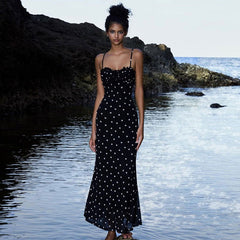 Arrival French Slim Fit Backless Polka Dot Brace Dress