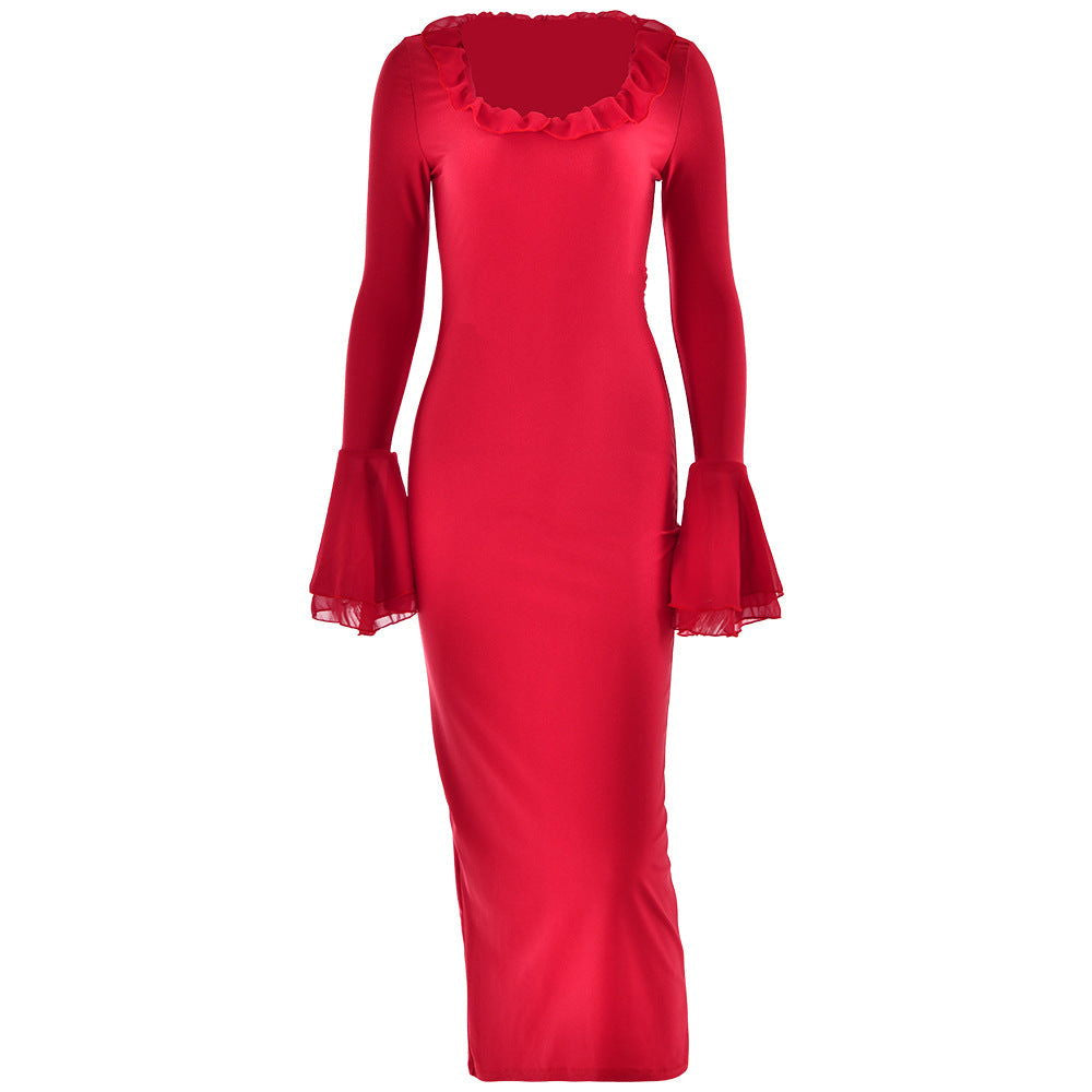 Bell Sleeve High Waist Fishtail Dress