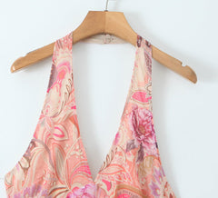 Casual Waist Controlled Slim Fit Slimming Paisley Halter Backless Dress