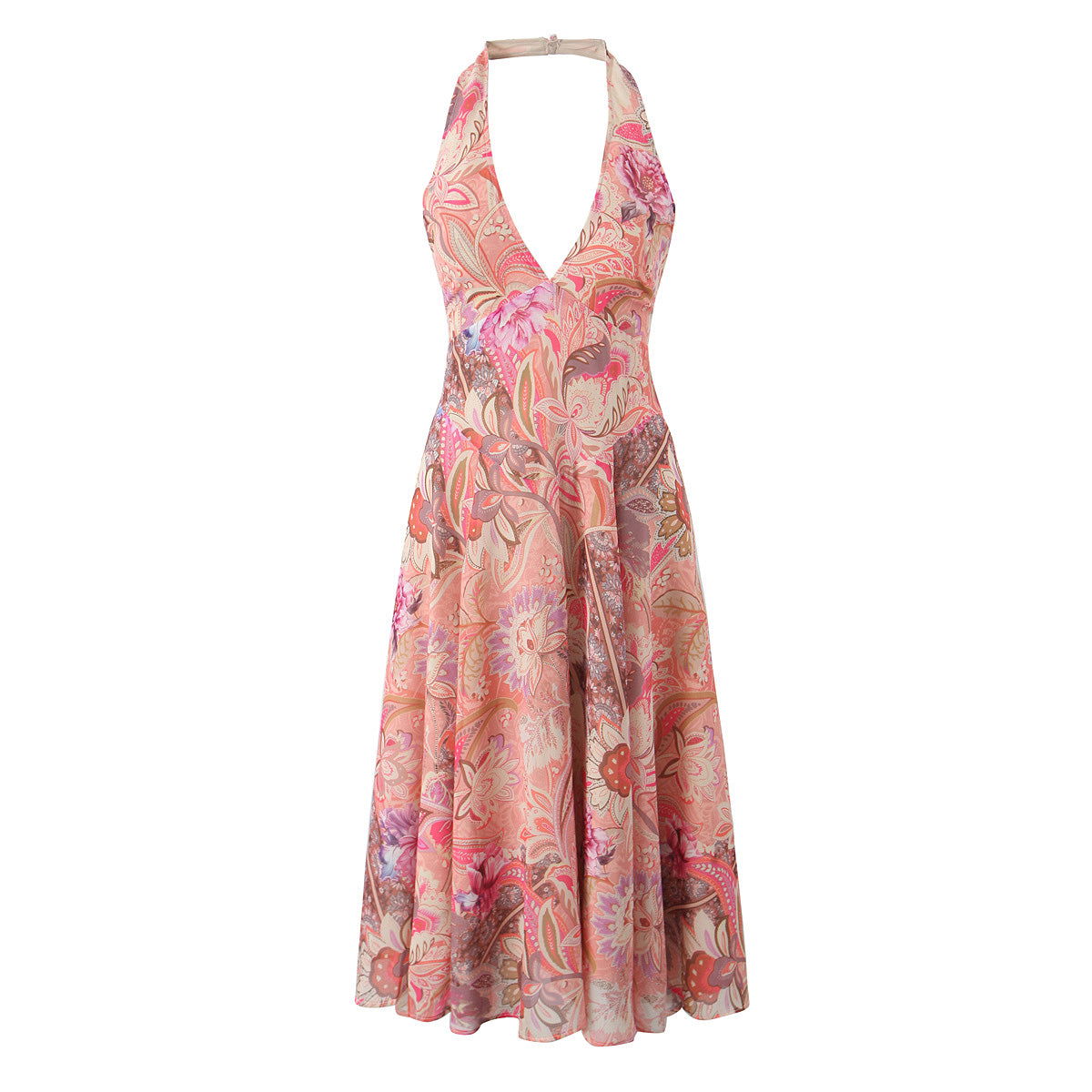 Casual Waist Controlled Slim Fit Slimming Paisley Halter Backless Dress