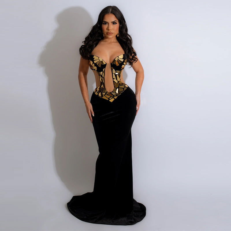 Backless Spaghetti Straps Sequin Mop Dress Sequined Dress for