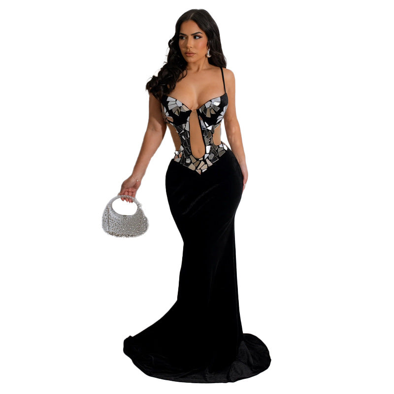 Backless Spaghetti Straps Sequin Mop Dress Sequined Dress for
