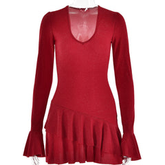 Deep V Plunge neck Flared Sleeves Tight Sheath Dress