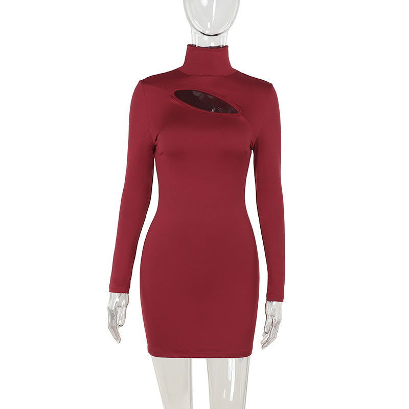 Dress Socialite Turtleneck Hollow Out Cutout Out Slim Fit Hip