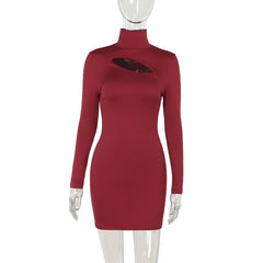 Dress Socialite Turtleneck Hollow Out Cutout Out Slim Fit Hip