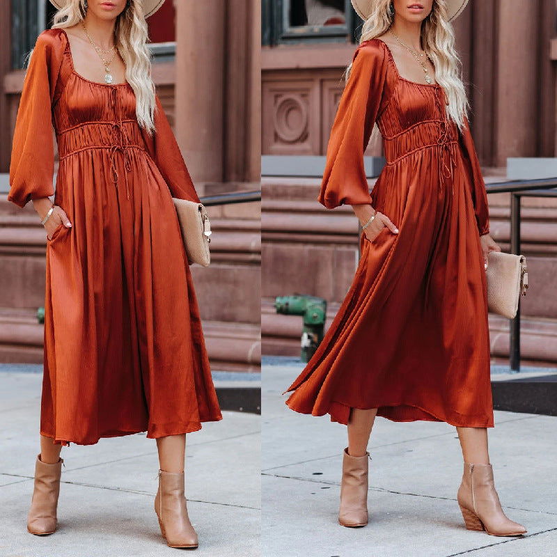 Elastic Waist Patchwork Mori Girl Large Swing Dress Evening Dress